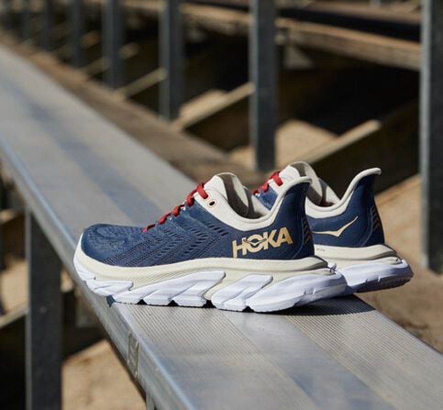 Hoka Australia One One Clifton Edge - Mens Running Shoes Blue/White - GYJCP-3976